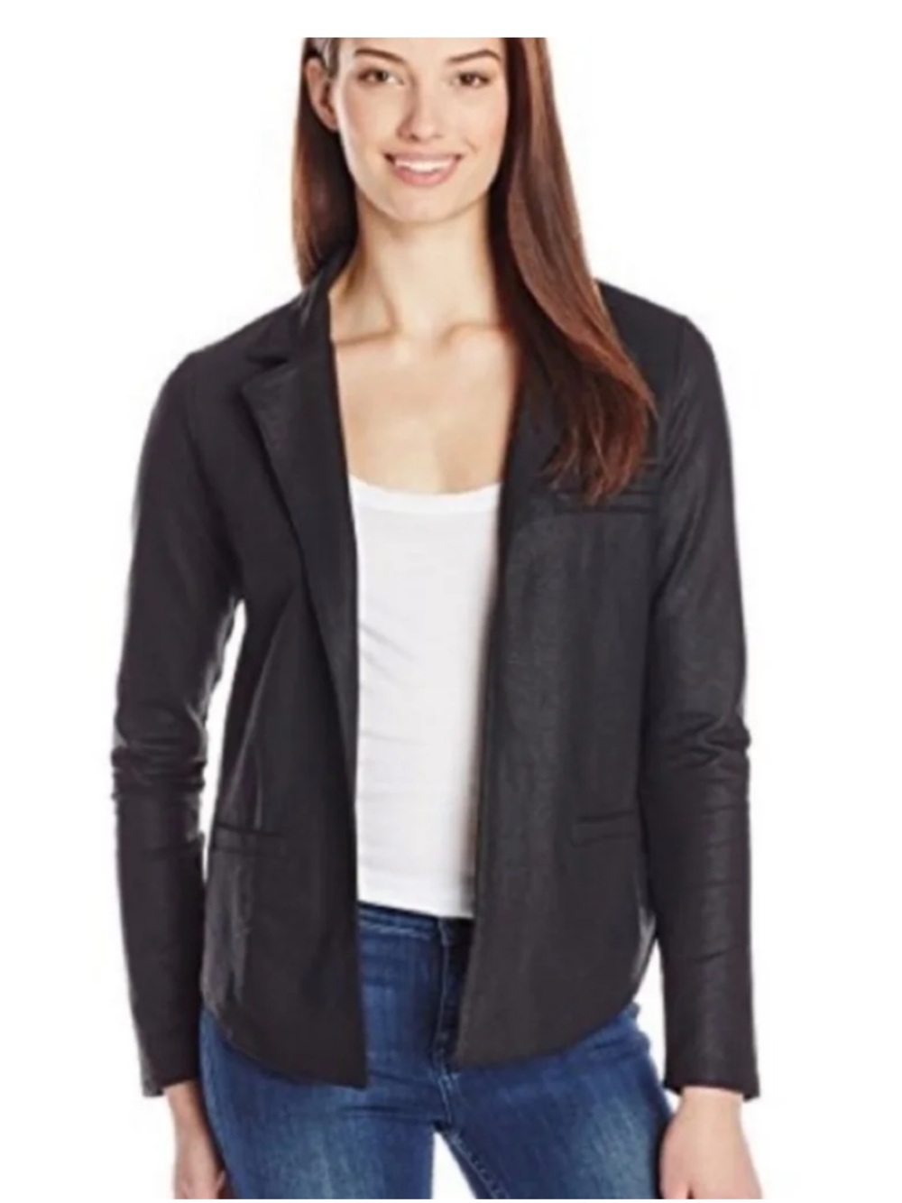 Lucky Brand Black Coated 100% Cotton Open Front Blazer Jacket Women’s Size M